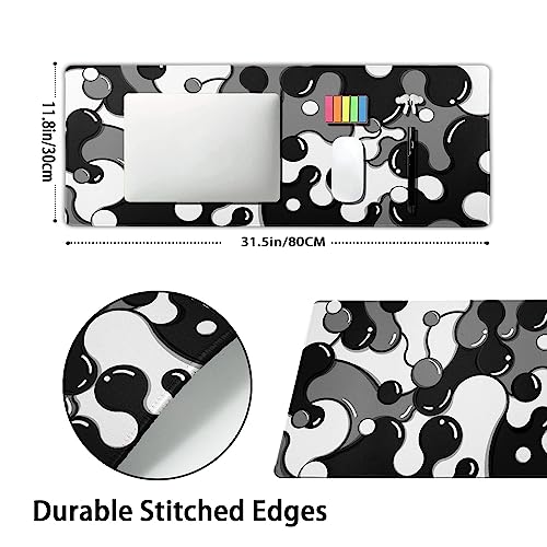 Black White Grey Mouse Pad XL Anime Cool Geometric Japanese Extended Desk Mat 80X30cm Non-Slip Rubber Base Stitched Edge Large Mousepad for Desk Gaming Laptop Desktop,31.5×11.8 Inch - color: Black-white, size: 31.5 x 11.8 inches