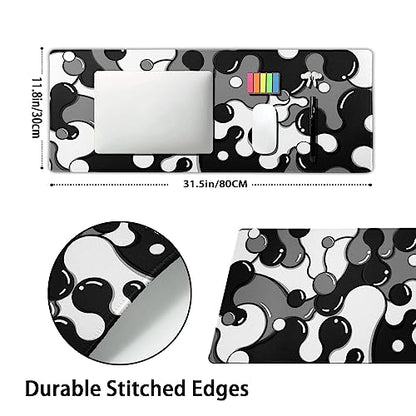 Black White Grey Mouse Pad XL Anime Cool Geometric Japanese Extended Desk Mat 80X30cm Non-Slip Rubber Base Stitched Edge Large Mousepad for Desk Gaming Laptop Desktop,31.5×11.8 Inch - color: Black-white, size: 31.5 x 11.8 inches