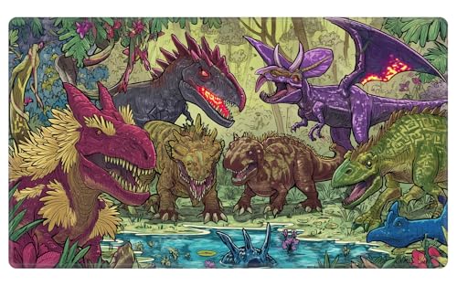 Epic Dinosaur Tribal TCG Playmat - Prehistoric Beast Game Mat for MTG, Tabletop Battle Pad with Premium Stitched Top & Non-Slip Rubber Base, 24" x 14" - color: Fantasy Dinosaur Swamp, size: 24"x14" Without Zones