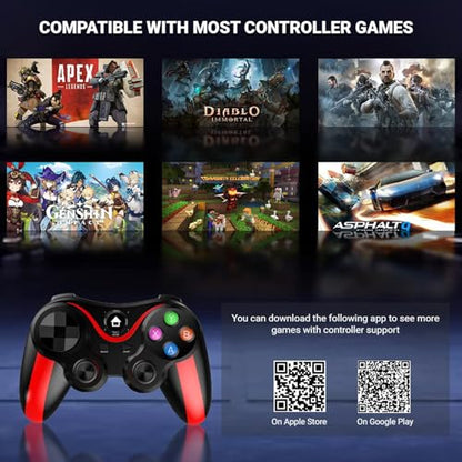 arVin Mobile Game Controller for iPhone & Android with Phone Holder, Bluetooth Gamepad Joystick for iPhone 15/14/13/12/11, iOS, iPad, Samsung Galaxy S23/S22/S21 Ultra, One Plus, Tablet, Call of Duty - color: Red