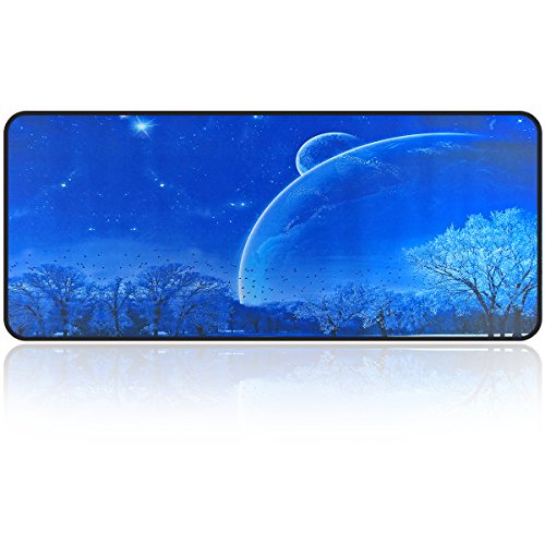 Qisan Large Gaming Mouse Pad Extended Size Mousepad for Computer Desktop PC Laptop 31.5"x11.8"x0.15" Keyboard Pad Desk Pad with Anti-Slip Rubber Base | Large Desk Mat for Keyboard and Mouse-Sky Planet - color: Sky Plannet Pattern