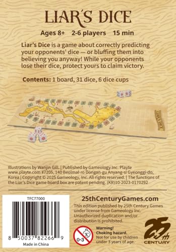 25th Century Games Liar’s Dice Game – Fast-Paced Bluffing Dice Game for 2–6 Players, Ages 8