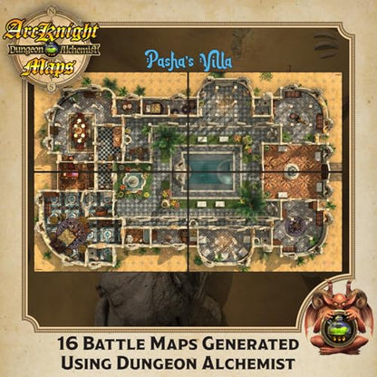 Arcknight Desert Adventures Roleplaying D&D Battlemaps; 16 Modular RPG Maps in 8 Double-Sided Pages, 1" Square Grid, Modular & Versatile Design for Tabletop Gaming - for Dungeons & Dragons & More - style: Desert Adventures