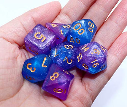 DND Dice Set Blue Purple Glitter Dice for Dungeon and Dragons D&D RPG Role Playing Games Table Games Polyhedral Dice - color: Blue Mix Rose+glitter