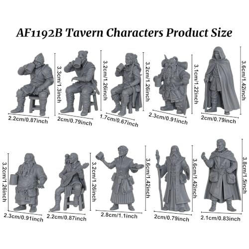 Tabletop RPG Game Human Miniatures Fantasy Tavern Characters AF1192B | 25mm Scale Tabletop Unpainted Miniatures Pack, Fantasy RPG Figure Set, Perfect Role Playing RPG Gift & RPG Accessory - color: Af1192b Tavern Characters
