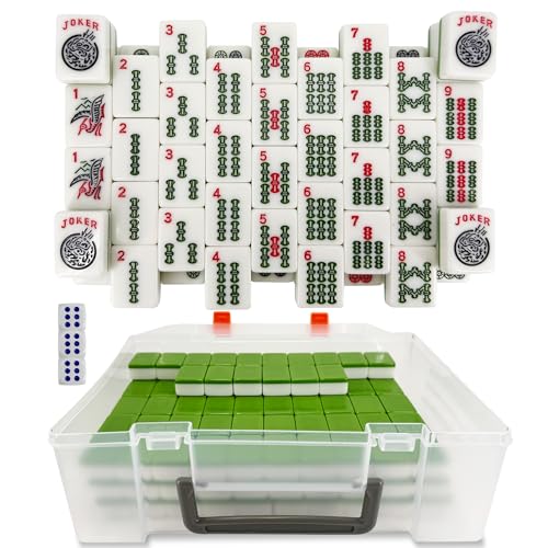 1.2" Mahjong Tiles Set with Carry Box, 166 American Mahjong Only (Green) | mahjong tile set - color: Green