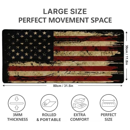 Desk Mat Gaming Mouse Pads – Antique USA Flag, Large 31.50 x 11.80 Inch Extended Gaming Mouse Pad, Large Desk Mat, Non-Slip Backing with Ultra-Smooth Surface for Gaming, Office & Home Desk - color: Antique Usa Flag, size: Large