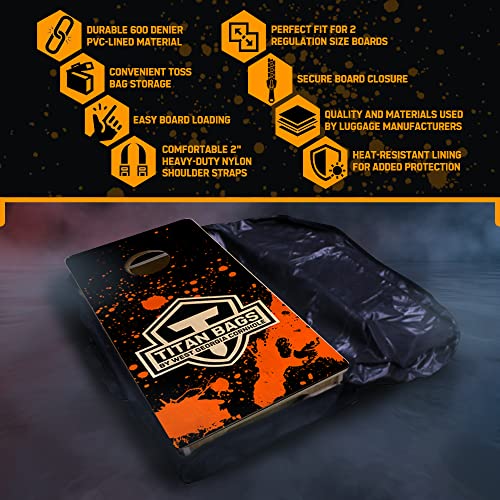 Titan Bags Heavy Duty Black Cornhole Carrying Case & Board Storage Bag | Durable Weatherproof Cover Fits Two 2x4 Regulation Boards w/ Zipper Closure & 2" Nylon Straps - Outdoor Tossing Accessories