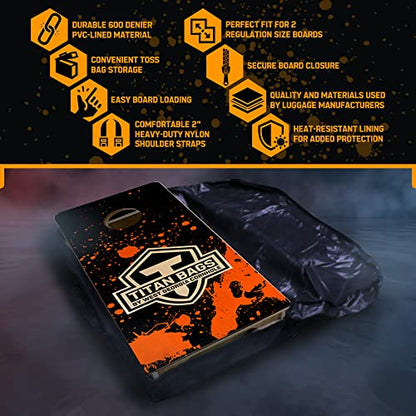 Titan Bags Heavy Duty Black Cornhole Carrying Case & Board Storage Bag | Durable Weatherproof Cover Fits Two 2x4 Regulation Boards w/ Zipper Closure & 2" Nylon Straps - Outdoor Tossing Accessories