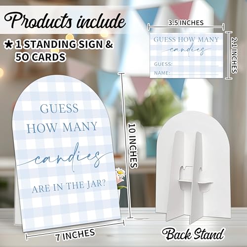 Guess How Many Candies Are In The Jar Game Set, 50 Guess Cards With 1 Standing Sign, Minimalism Blue Baby Shower Game Kit, Neutral Gender Reveal Party Decor & Activity Supplies - A08 - color: Minimalism Blue