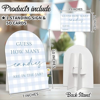Guess How Many Candies Are In The Jar Game Set, 50 Guess Cards With 1 Standing Sign, Minimalism Blue Baby Shower Game Kit, Neutral Gender Reveal Party Decor & Activity Supplies - A08 - color: Minimalism Blue