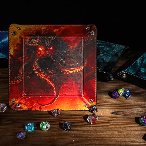 PU Leather Folding Dice Rolling Tray Mat, Portable RPG D&D Dice Trays for RPG Tabletop Board Games, Jewelry Valet Tray for Women and Men - color: Red