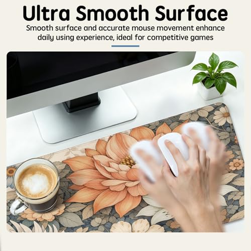 Floral Desk Mat - 31.5x11.8 Inch Japanese Flower Large Mousepad Boho Aesthetic Extended Mouse Pad with Anti-Slip Rubber Base for Computer Mouse Keyboard Home and Office