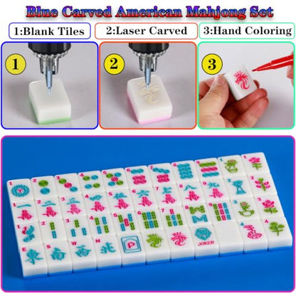 American Mahjong Sets with Pushers 166 Mahjong Tile Set 1.2 inch Blue American Mahjong Set