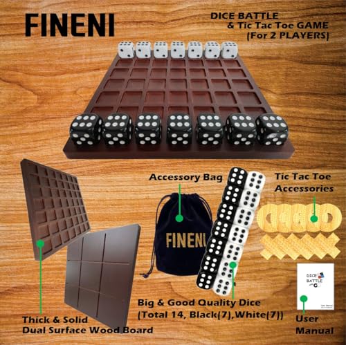 Dice Battle and TicTacToe Dual Sides Board Games, Wooden Coffee Table Games for Adults, 2 Player Best Bar Dice Games, Indoor Tabletop Game & 2 Players Wood Table Top Dice Game (Dual(2)/Brown) - color: Dual(2)/Brown