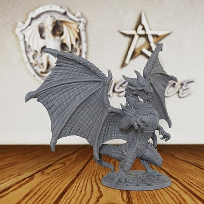 Tabletop Unpainted Miniatures for TTRPG - 28mm Scale Fantasy Winged Drake Minis Figurine for Dungeon Masters & Miniature Game, RPG Accessory Figure - 6.2cm Flimtrax Dragon Mini (AS429)