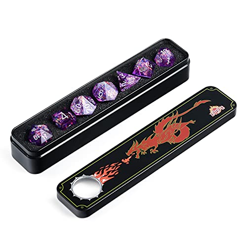DNDND Sharp Edge Dice Set,Handmade 7 Piece DND Dice with Gift Case for DND Dungeons and Dragon Game (Purple with Silver Number) - color: Purple With Silver Num