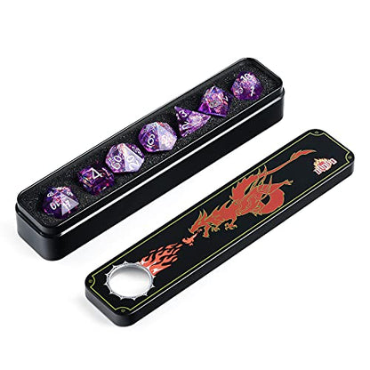 DNDND Sharp Edge Dice Set,Handmade 7 Piece DND Dice with Gift Case for DND Dungeons and Dragon Game (Purple with Silver Number) - color: Purple With Silver Num