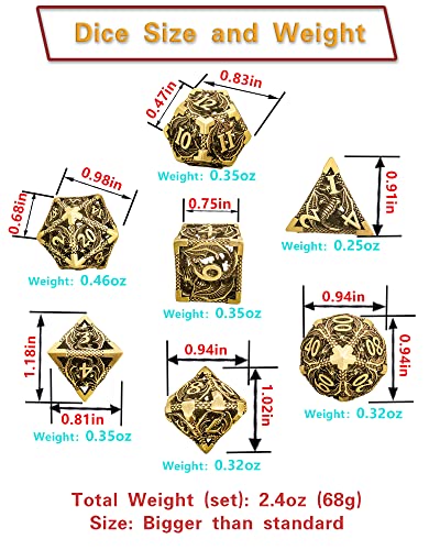 Metal DND Dice Set Dungeons and Dragon Dice Set Hollow Dragon Polyhedral Magic 7 PCS Dice Set with Gift Metal Box for Dungeons and Dragons Table Games Play Cards MTG(Dragon_Ancient Bronze) - color: Dragon_ancient Bronze