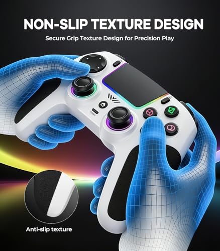 SFGSUP Wireless Controller for PS5/PC/MAC/iOS/Android/Steam Deck, with Hall Effect Joystick&Trigger/8 RGB Lighting/Turbo/Dual Vibration/Programmable/Headset Jack/Anti-Slip Handle Grip/1500 mAh Battery