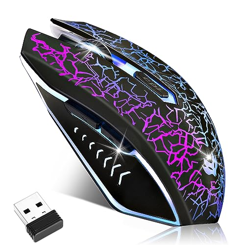 Wireless Gaming Mouse, Rechargeable Wireless Computer Mouse, 7-Color LED Light, Ergonomic Mouse with 6 Silent Click Buttons, 3 Adjustable 2400 DPI Wireless Mouse for Laptop,PC,Mac, Black - color: BLack