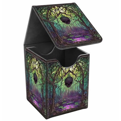 Card Deck Box, Card Storage Box Fits 100+ Single Sleeved Cards, Large Capacity PU Leather with Strong Magnet for Magic Commander TCG/CCG, Skull Swamp - color: Skull Swamp