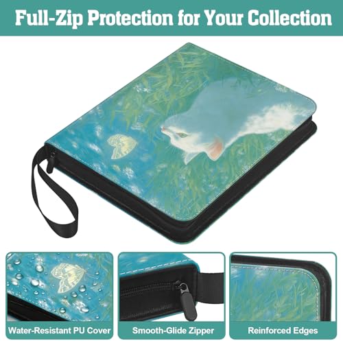 TCG Trading Card Binder, 900 Pockets, 3-Ring Zipper with 50 Double-Sided 9-Pocket Pages, Fits 2.5" x 3.5" Cards, Acid-Free PVC-Free PP Pages, PU Cover, White Cat & Butterfly Design - color: Cat & Butterfly