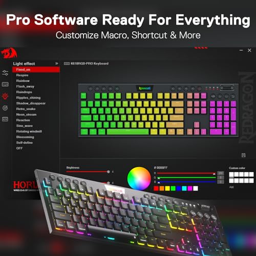 Redragon K618 PRO Wireless Ultra-Thin Gaming Keyboard, Macro & Media Scroll | 0-Delay Tri-Mode, 5 On-Board Keybinding G Buttons for MMO MOBA Games, Dedicated Media Control, Easy-Switch Win/Mac Compatible - color: Blue Switch, size: K618 Wireless