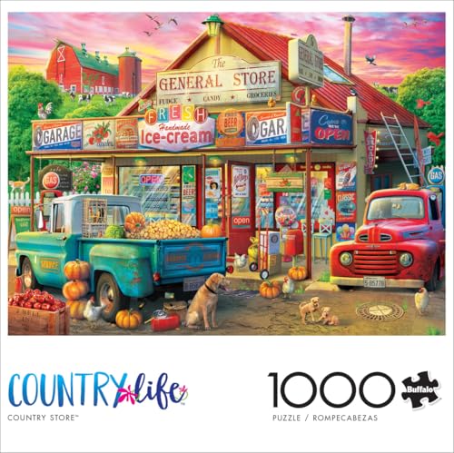 Buffalo Games - Country Store - 1000 Piece Jigsaw Puzzle for Adults | Made in USA, Recycled Board, Finished Size 26.75 x 19.75 in, Includes Poster, Giftable, Frameable Art - color: Country Store