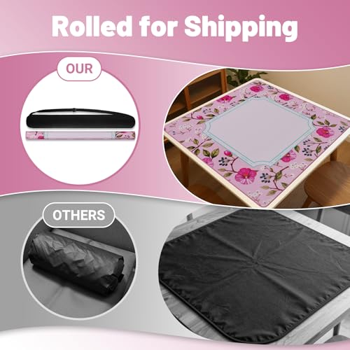 Anti Slip Mahjong Mat for Table 32.4" x 32.4" - Noise Reduction Rubber Base Game Mat with Carrying Bag, Waterproof Portable Table Cover for Poker/Cards/Board Games/Tile Games-Pink - color: Fl-pink