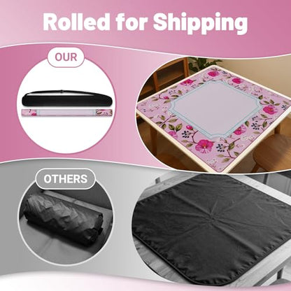 Anti Slip Mahjong Mat for Table 32.4" x 32.4" - Noise Reduction Rubber Base Game Mat with Carrying Bag, Waterproof Portable Table Cover for Poker/Cards/Board Games/Tile Games-Pink - color: Fl-pink