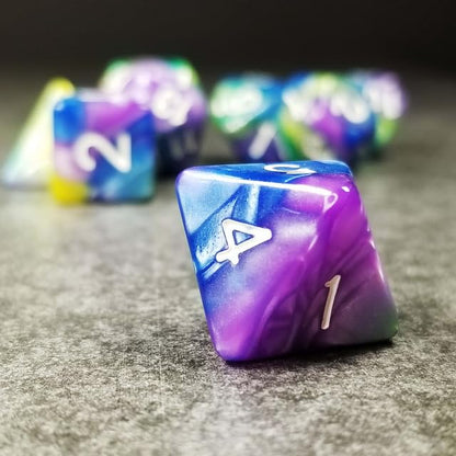 Sage’s Portal Stones DND Dice Set Acrylic Opaque 7-PC Polyhedral DND Dice Set for Dungeons and Dragons D&D Sage’s Cantrips RPG Tabletop TTRPG (Purple/Blue/Green/Yellow) - color: Purple/Blue/Green