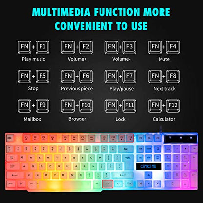 CHONCHOW RGB Gaming Keyboard and Mouse Combo,USB Wired Light Up Keyboard | Rainbow LED Lit Backlight Keyboard Mouse Set for Computer Windows PC PS4 Xbox Laptop iMac Resberry Pi - color: White