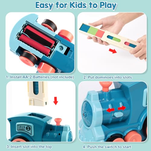 200 PCS Domino Train Toys Set, Automatic Dominos Building and Stacking Creative Game for 3+ Year Old, Electric Dominoes Stem Montessori Toys for Kids Autistic Boys 3 4 5 6 Year Old Birthday Gifts