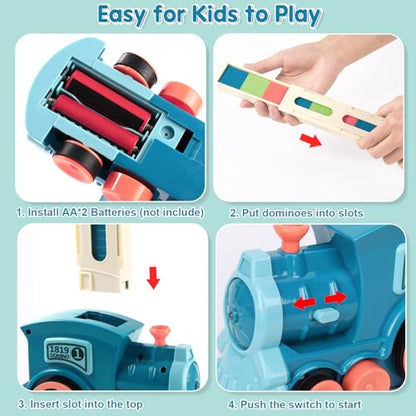 200 PCS Domino Train Toys Set, Automatic Dominos Building and Stacking Creative Game for 3+ Year Old, Electric Dominoes Stem Montessori Toys for Kids Autistic Boys 3 4 5 6 Year Old Birthday Gifts
