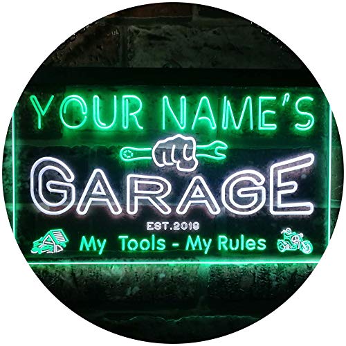 ADVPRO Personalized Your Name Est Year Theme Garage Man Cave Decor Dual Color LED Neon Sign White & Green 12" x 8.5" st6s32-pp1-tm-wg - color: White & Green, size: 12" x 8.5"