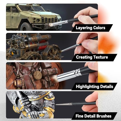 Transon 8pcs Miniature Painting Dry Brush Set with 5 Drybrushes and 3 Small Detail Brushes for Model Making and Miniature Model Painting - size: 8 PCS