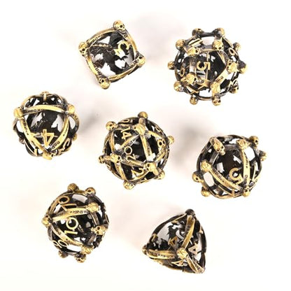 DND Metal Dice Set, UBEUCK 7PCS Gear Metal DND Dice Set for Dungeons & Dragons Board Games Boxes (Bronze dice 1) - color: Bronze Dice 1