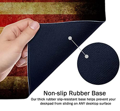 SSOIU Extended Gaming Mouse Pad - Non-Slip Water-Resistant Rubber Base Computer Keyboard Mouse Mat, 35.5x15.7-inch XX-Large Desk Mat, Ideal Partner for Work & Game, American Bald Eagle on Grunge Flag - color: American Bald Eagle