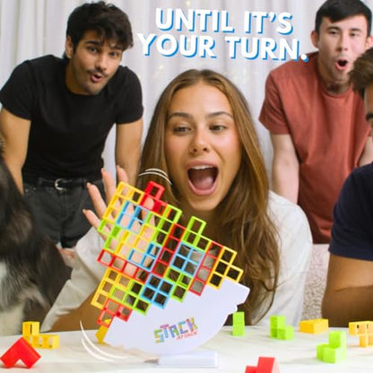 Stack Attack Tower Game for Kids & Adults, Family Balance Stacking Game Set | 48 pieces, 36 challenge cards, balance and stacking gameplay, family game night, gift for kids and adults