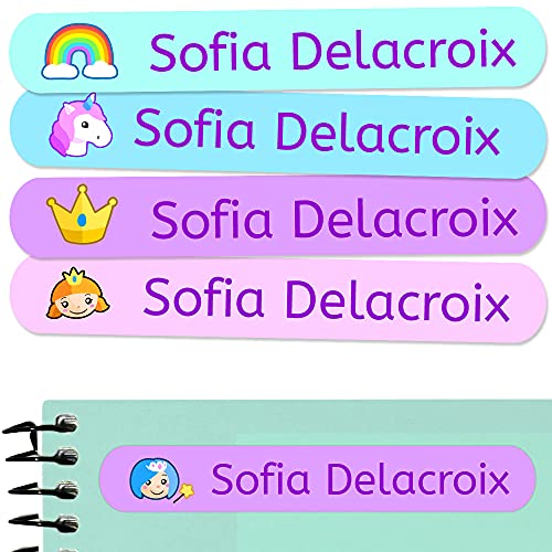 50 Personalized Adhesive Labels to Mark Objects 2.3 x 0.4 in. Waterproof Stickers to Mark School Supplies, Books, kindergartens Goods, Summer Camps, Children's Toys, etc. - color: Fantasy