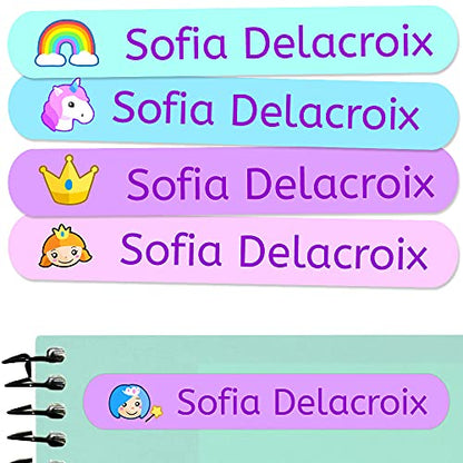 50 Personalized Adhesive Labels to Mark Objects 2.3 x 0.4 in. Waterproof Stickers to Mark School Supplies, Books, kindergartens Goods, Summer Camps, Children's Toys, etc. - color: Fantasy