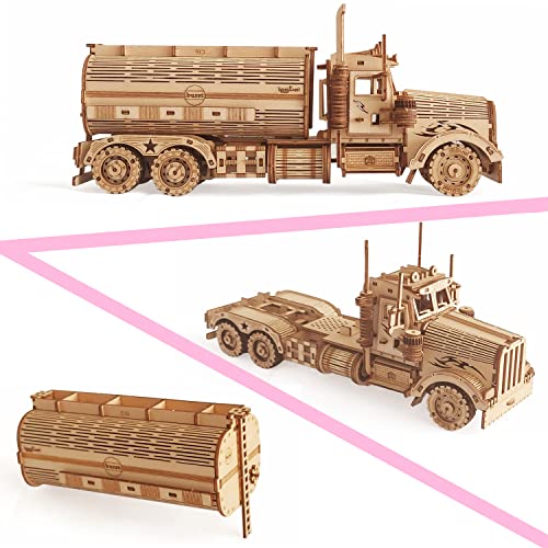 3D Wooden Puzzle - Wood Mechanical Tank Truck Model Kits - Coin Bank Crafts Model - Wooden STEM DIY Brain Teaser Puzzles, 3D Puzzle for Birthday Adults & Teens - style: Tank Truck