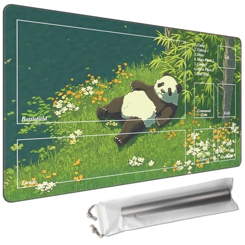 for TCG/MTG Playmat 27.5 x 15.7in with Zones Including Storage Bag | Smooth Surface & Non-Slip Rubber Backing | Stitched Edge Desk Pad & Card Game Mat, Cute Panda - color: Cute Panda, size: 27.5"×15.7"With Zones