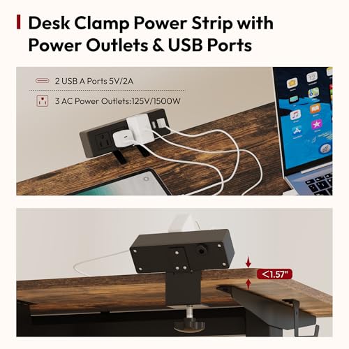 SANODESK Electric Standing Desk with Desk Clamp Power Strip 48"x 24" Whole-Piece Desktop Height Adjustable Stand Up Desk with Cable Management Sit Stand Home Office Desk Black Frame/Rustic Brown Top - color: Black Frame+rustic Brown Top, size: 48"x24"