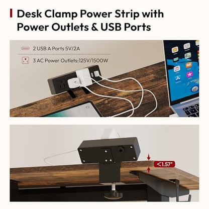 SANODESK Electric Standing Desk with Desk Clamp Power Strip 48"x 24" Whole-Piece Desktop Height Adjustable Stand Up Desk with Cable Management Sit Stand Home Office Desk Black Frame/Rustic Brown Top - color: Black Frame+rustic Brown Top, size: 48"x24"