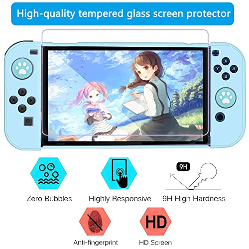 OLDZHU Blue Dockable Protective Case Cover Compatible with Nintendo Switch Joy-Con Controllers,with Glass Screen Protector and 4 Thumb Grips,Shock-Absorption and Anti-Scratch - color: Blue