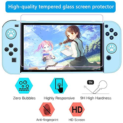 OLDZHU Blue Dockable Protective Case Cover Compatible with Nintendo Switch Joy-Con Controllers,with Glass Screen Protector and 4 Thumb Grips,Shock-Absorption and Anti-Scratch - color: Blue