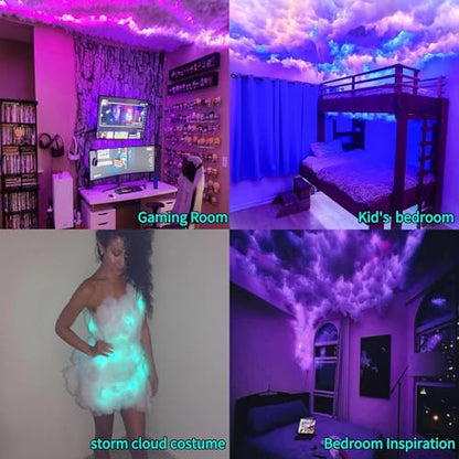 천장용 클라우드 LED 조명. 3D 천둥 구름 RGB 조명, 음악 동기화 포함 | 3.8m(11.5피트) 썬더클라우드 색상 변경 LED 스톰 스트립 및 DIY 면 키트, RGB 야간 조명, 어린이 방 게임 룸 데코용 - size: 11.5Ft