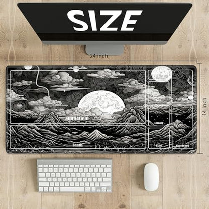 MTG Playmat with Zones, TCG Card Game Play Mat with Stitched Edges, Non-Slip Rubber Base Gaming Desk Mat, Smooth Surface 24 x 14 Inch, Black and White Landscape - color: Black and White Landscape, size: Zone 1